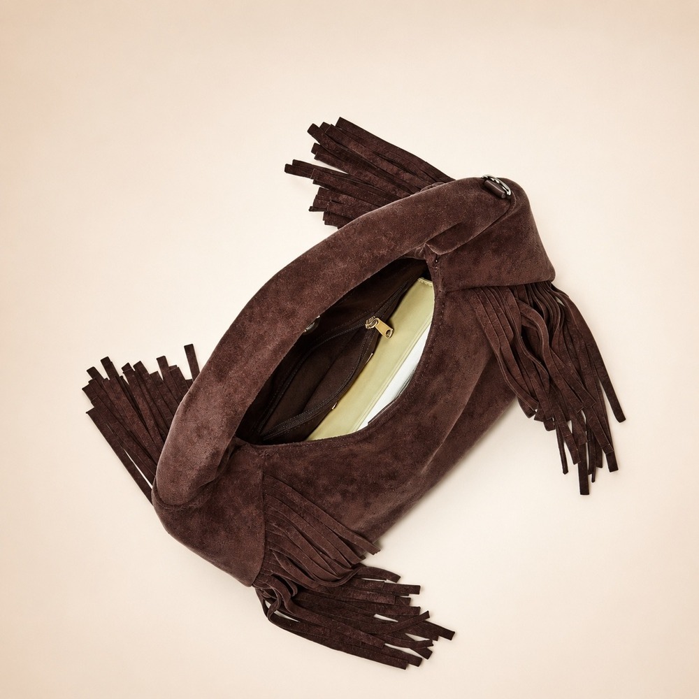 Universal Thread Brown Faux Suede Fringe Crescent Handbag Boho Hobo Bag NWT - Picture 4 of 5